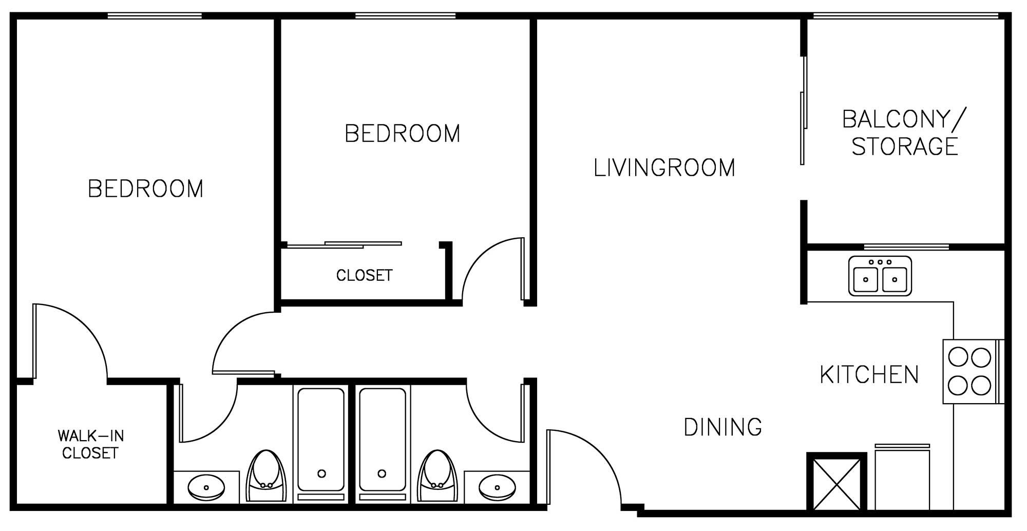 2 Bedroom floor plan layout 1