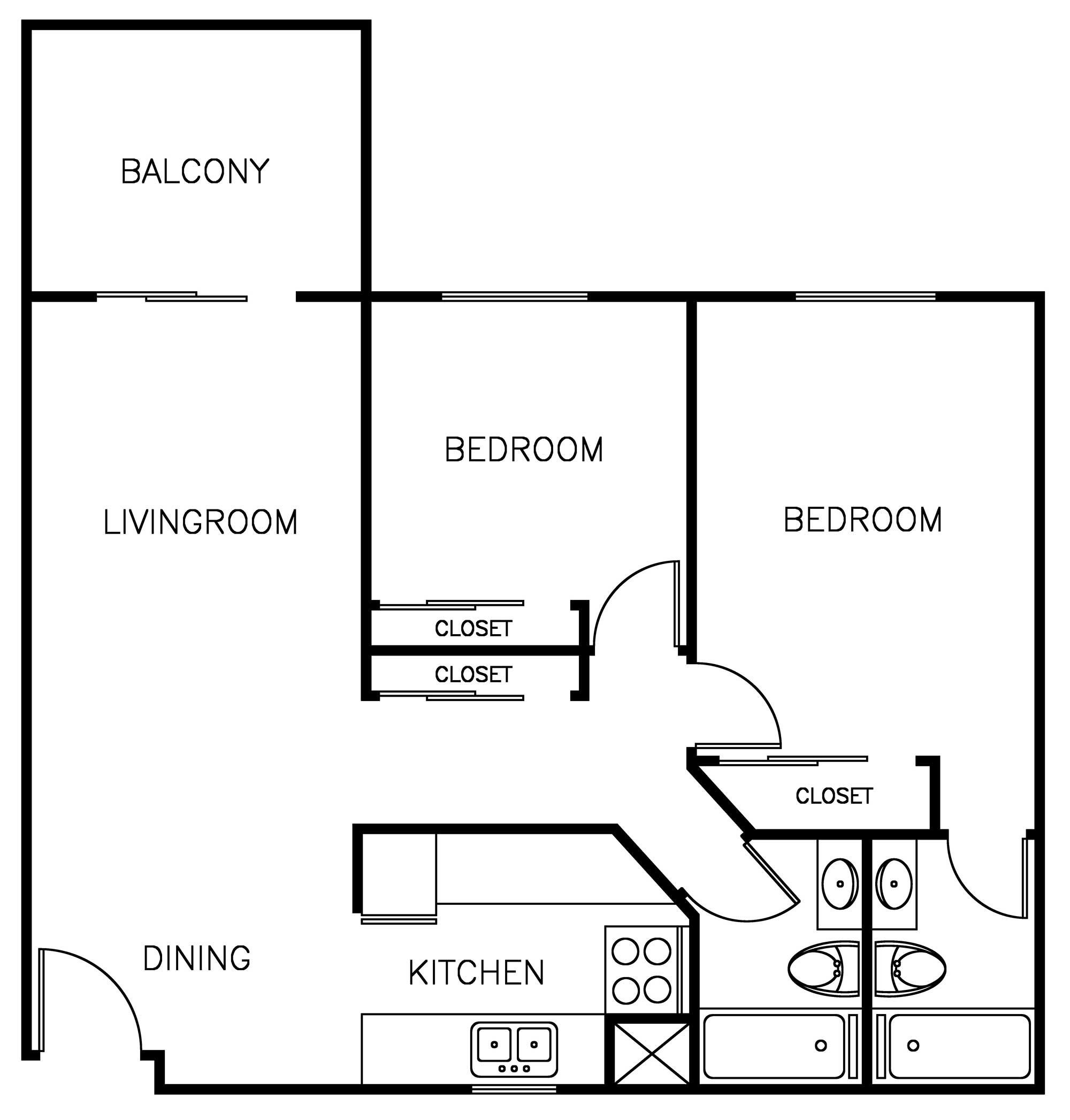 2 Bedroom floor plan layout 3