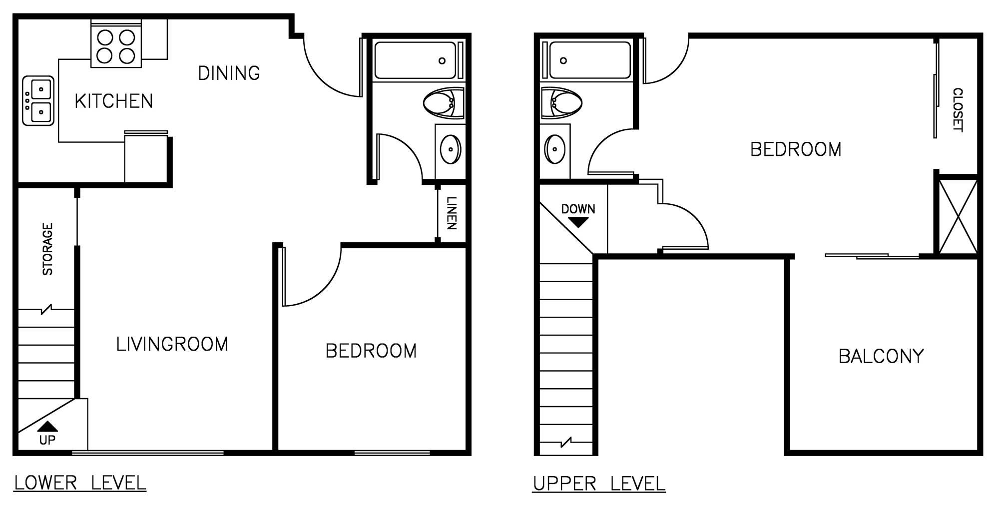 2 Bedroom townhome floor plan layout